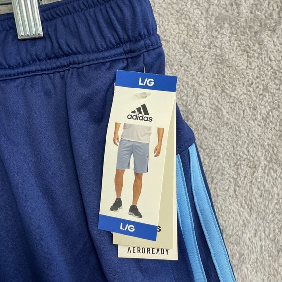 NEW Adidas Aeroready Men's Size L Stripe Shorts Dark Blue & Light Blue Polyester - Picture 4 of 8